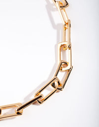 Gold Plated Large Rectangle Link Chain Necklace - link has visual effect only
