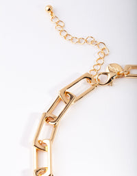 Gold Plated Large Rectangle Link Chain Necklace - link has visual effect only