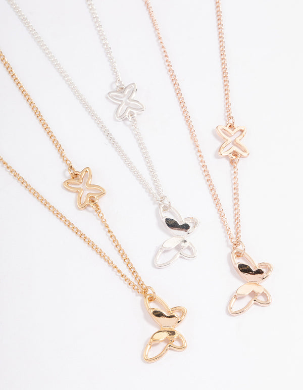 Mixed Metal Butterfly Necklace Pack