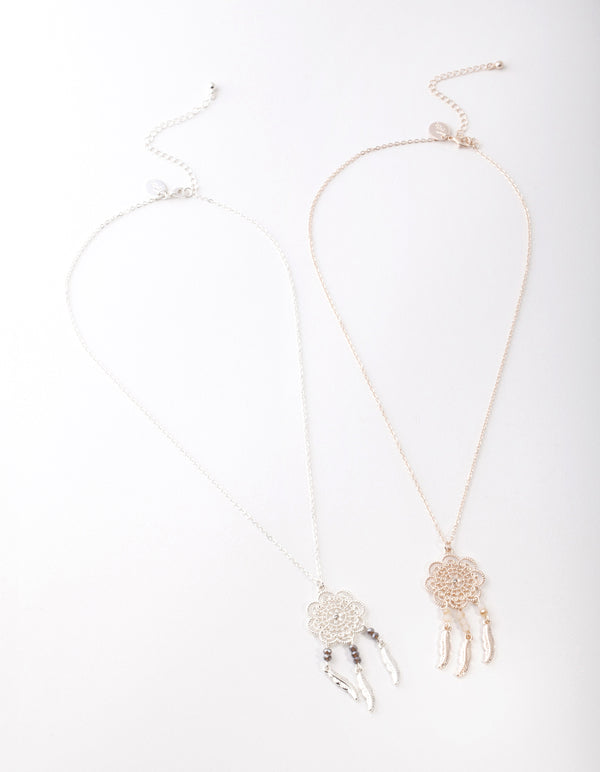 Mixed Metal Large Dreamcatcher Necklace Pack
