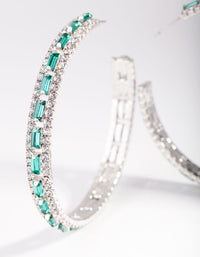 Silver Green Baguette Stone Centre Hoop Earrings - link has visual effect only