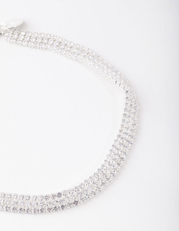 Silver Cubic Zirconia 3 Row Tennis Choker