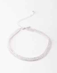 Silver Cubic Zirconia 3 Row Tennis Choker - link has visual effect only