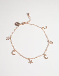 Rose Gold Star & Moon Charm Anklet - link has visual effect only