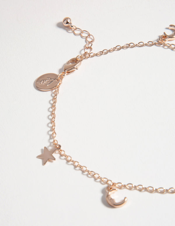 Rose Gold Star & Moon Charm Anklet