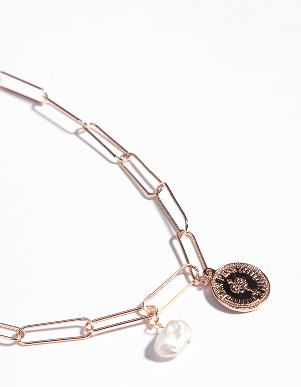 Rose Gold Rectangle Pearl Necklace