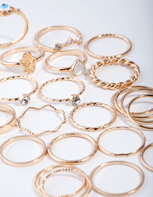 Gold Evil Eye & Hamsa Rings 24-Pack