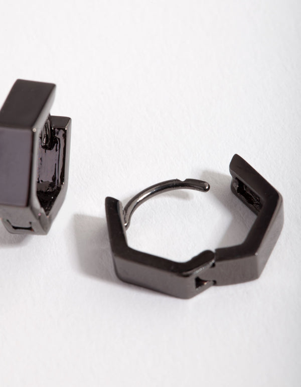 Gunmetal Hexagon Huggie Earrings