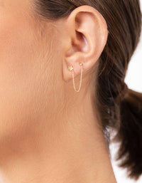 Gold Plated Sterling Silver Star Chain Double Stud Earrings - link has visual effect only