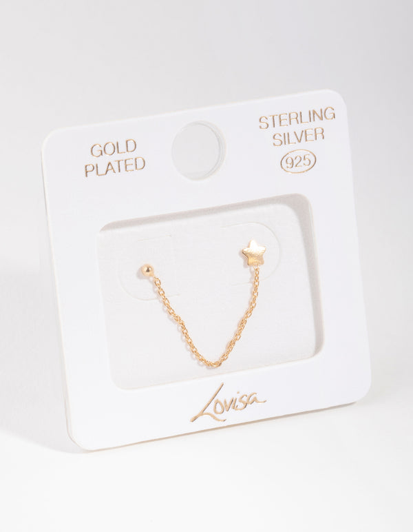 Gold Plated Sterling Silver Star Chain Double Stud Earrings