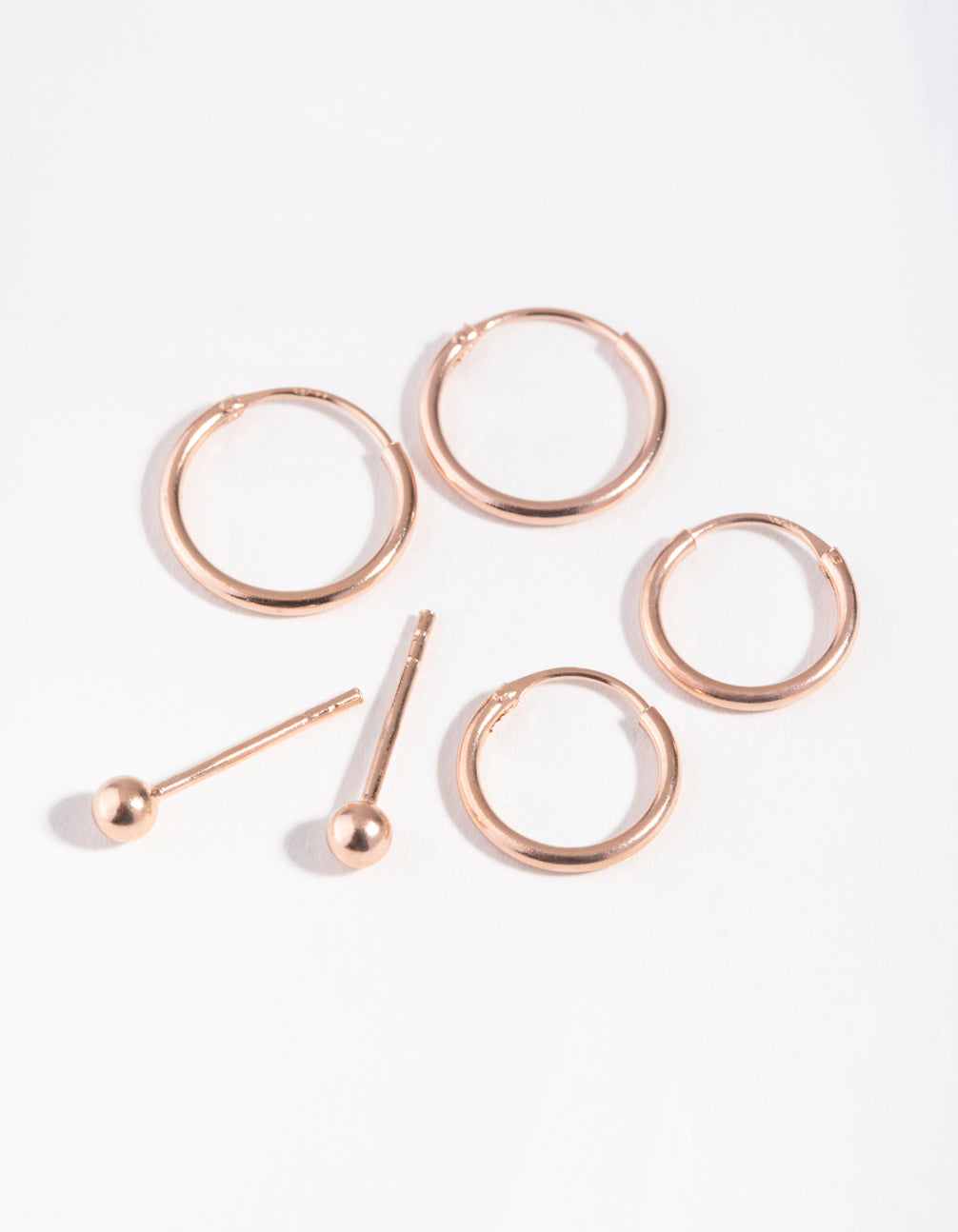 Rose Gold Plated Sterling Silver Ball Stud & Hoop Three-Pack Earring