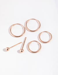 Rose Gold Plated Sterling Silver Ball Stud & Hoop Three-Pack Earring - link has visual effect only