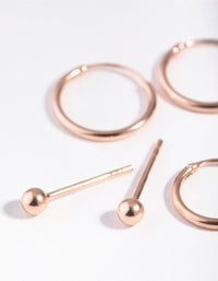 Rose Gold Plated Sterling Silver Ball Stud & Hoop Three-Pack Earring - link has visual effect only