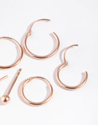 Rose Gold Plated Sterling Silver Ball Stud & Hoop Three-Pack Earring - link has visual effect only