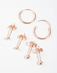 Rose Gold Plated Sterling Silver Cubic Zirconia Ball Stud & Hoop Earrings - link has visual effect only