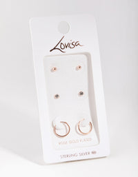 Rose Gold Plated Sterling Silver Cubic Zirconia Ball Stud & Hoop Earrings - link has visual effect only