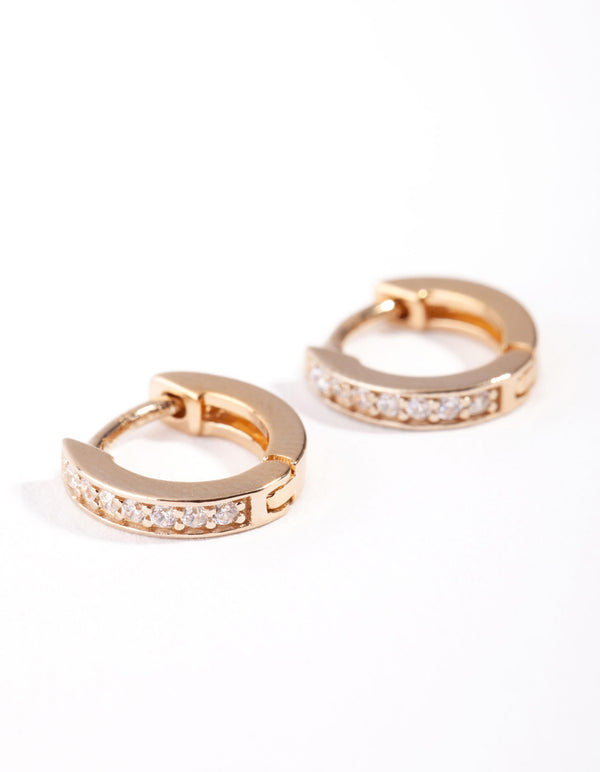 Gold Plated Sterling Silver Cubic Zirconia Huggie Earrings