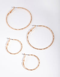 Gold Tripple Diamond Cut Hoop Pack Earring - link has visual effect only