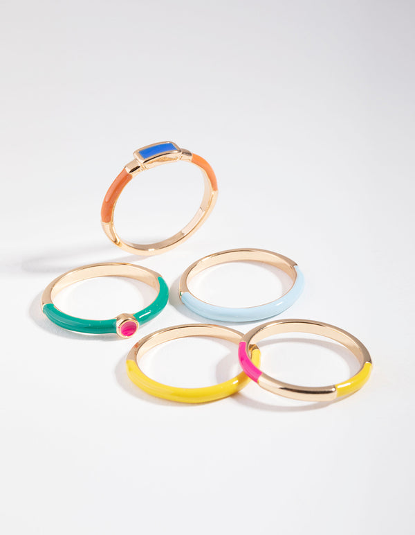 Gold Matte Bright Rings 5-Pack Set