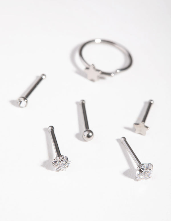 Surgical Steel Cubic Zirconia Star Nose Stud 6-Pack
