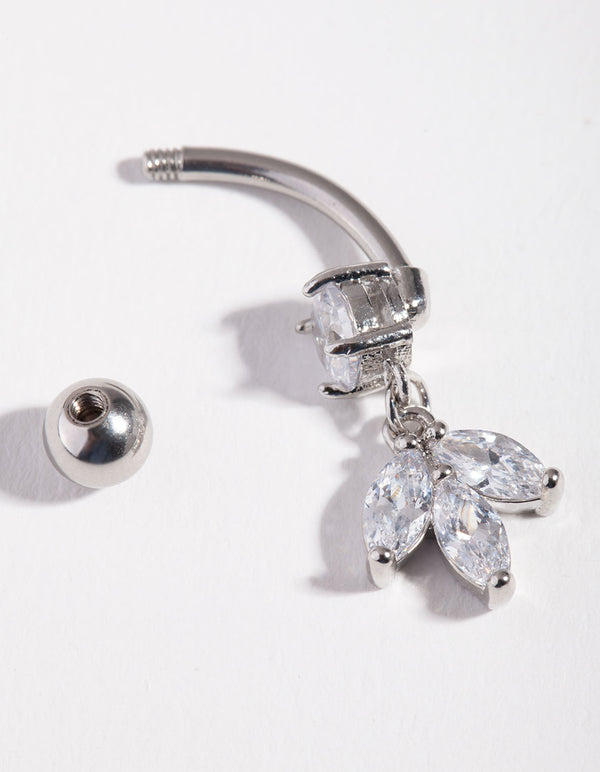 Surgical Steel Cubic Zirconia Marquise Dangle Bellybutton Ring