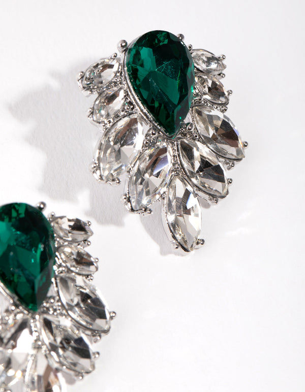 Silver Statement Jewel Stud Earrings