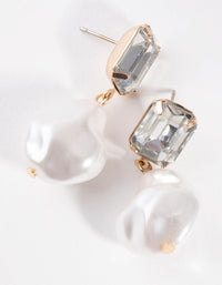 Gold Big Faux Pearl Drop Earrings - link has visual effect only
