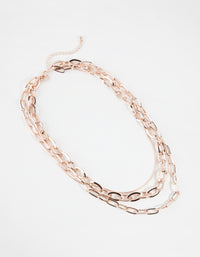 Rose Gold Short Wide Chain 3-Row Necklace - link has visual effect only