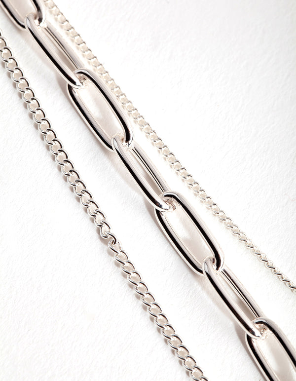 Silver Short Mini Padlock 3-Row Necklace