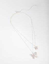 Silver Pave Butterfly 2-Row Necklace - link has visual effect only