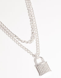 Silver Multi-Row Diamante Padlock Necklace - link has visual effect only