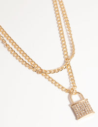 Gold Multi-Row Diamante Padlock Necklace - link has visual effect only