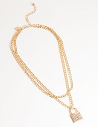 Gold Multi-Row Diamante Padlock Necklace - link has visual effect only