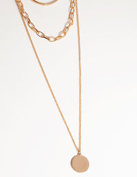 Gold Long Circle Disk 3-Row Necklace - link has visual effect only