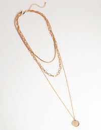 Gold Long Circle Disk 3-Row Necklace - link has visual effect only