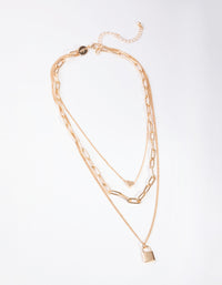 Gold Short Mini Padlock 3-Row Necklace - link has visual effect only