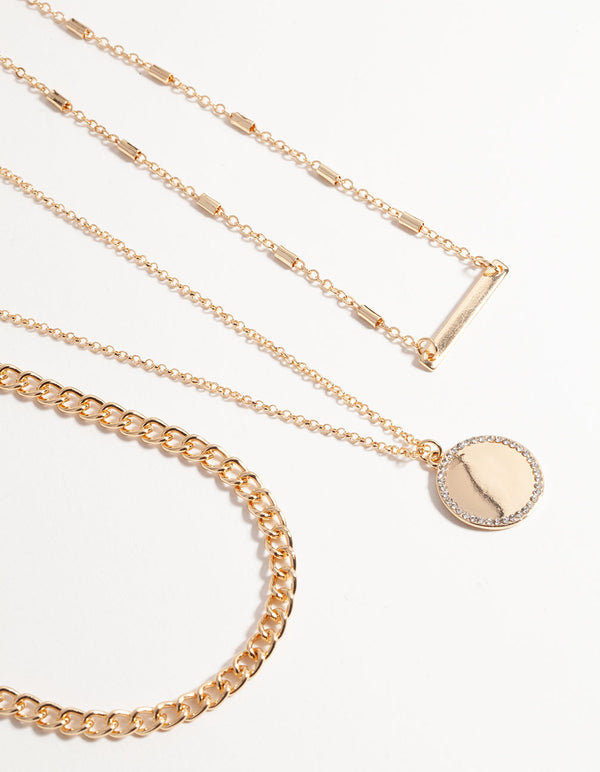 Gold Short Fine Layered Chain Necklace