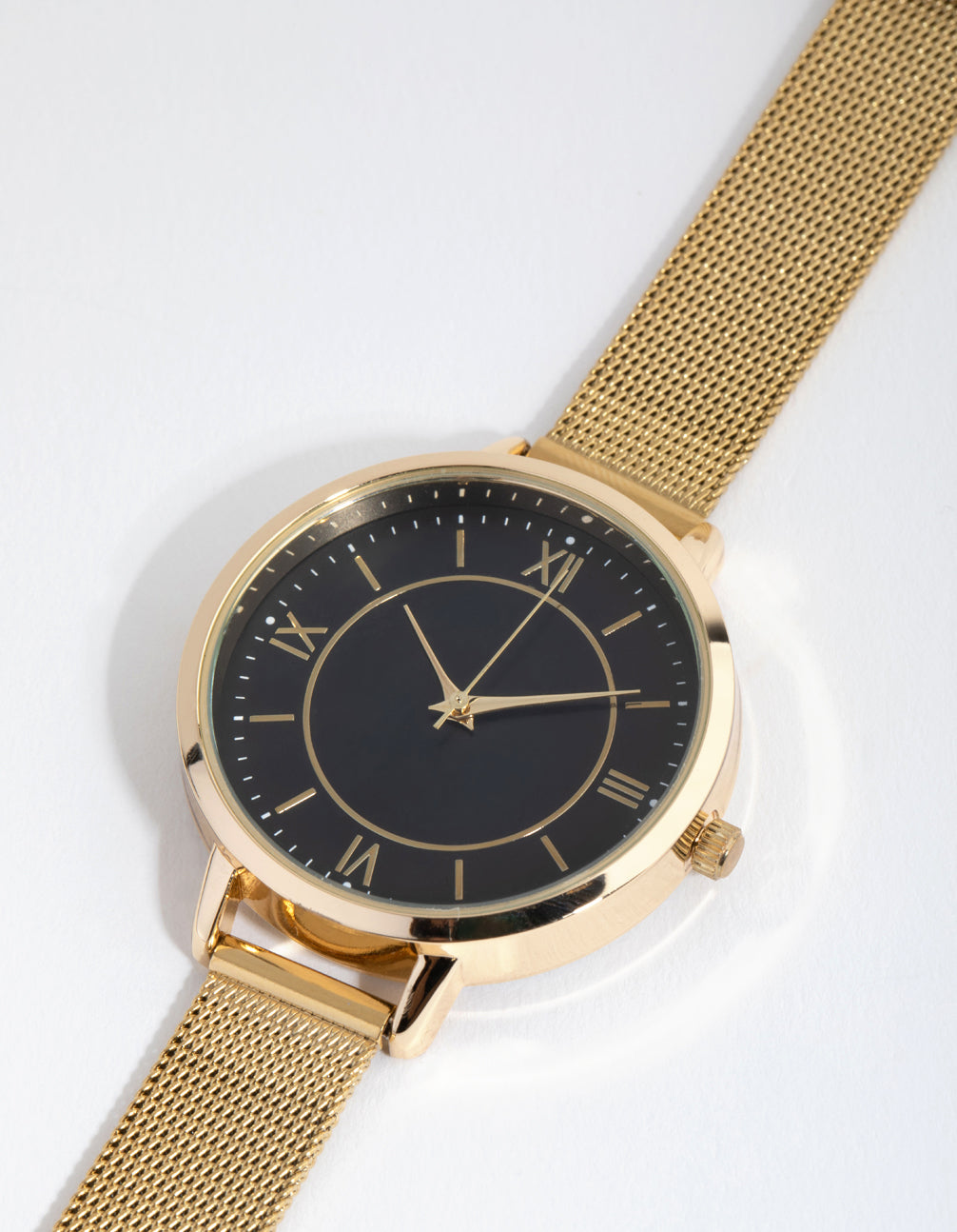 Gold Roman Numeral Mesh Strap Watch