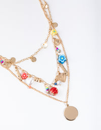 Gold Charm Disc 3-Row Necklace - link has visual effect only