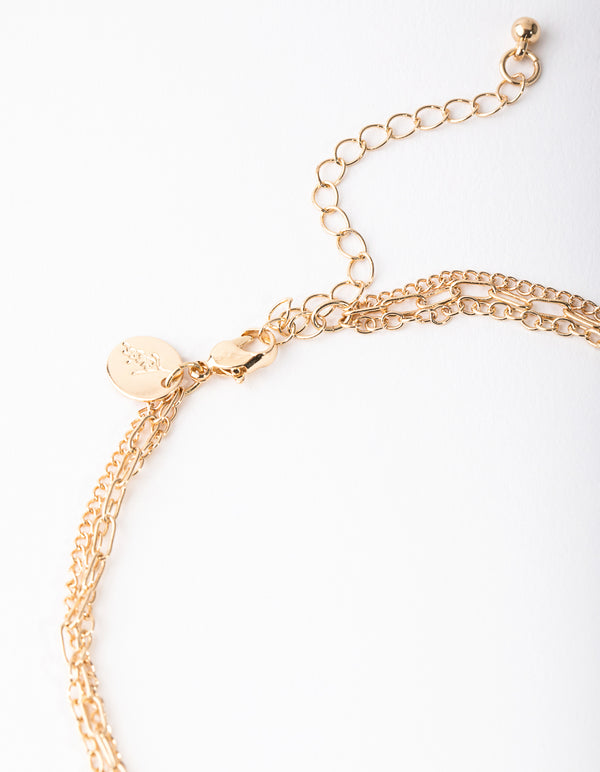 Gold Charm Disc 3-Row Necklace