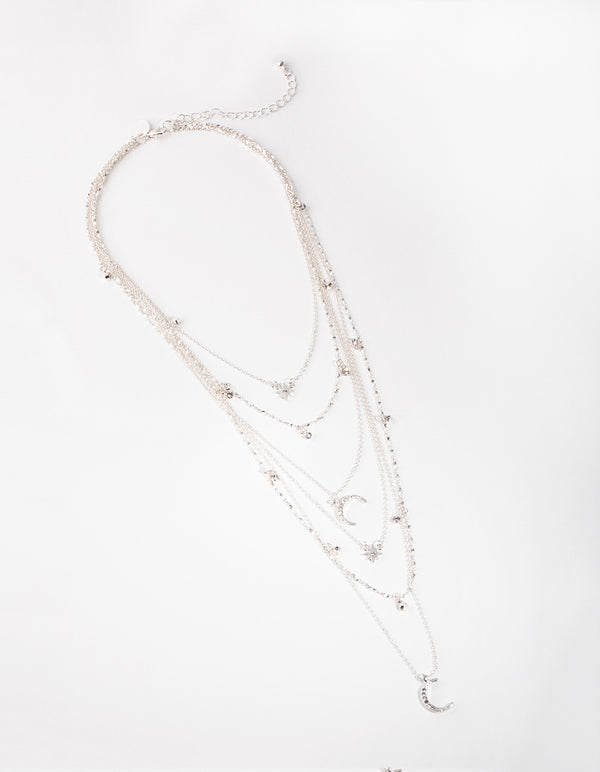 Silver Fine Diamante Celestial Necklace