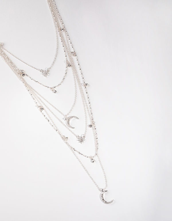 Silver Fine Diamante Celestial Necklace