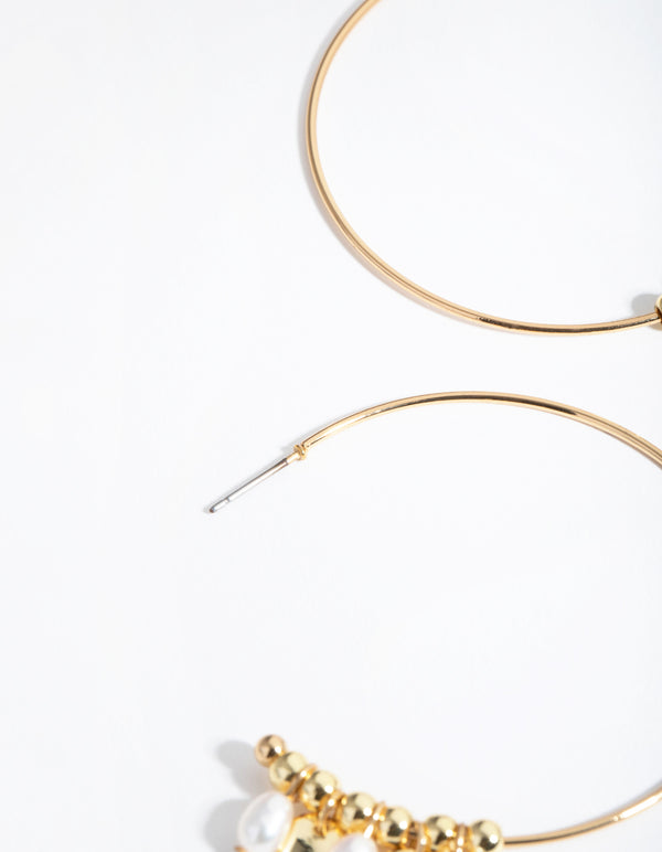 Gold Plated Freshwater Pearl & Disc Hoop Earrings