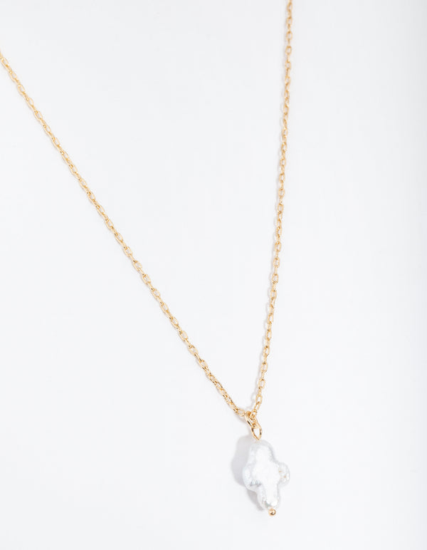Gold Plated Freshwater Pearl Cross Necklace