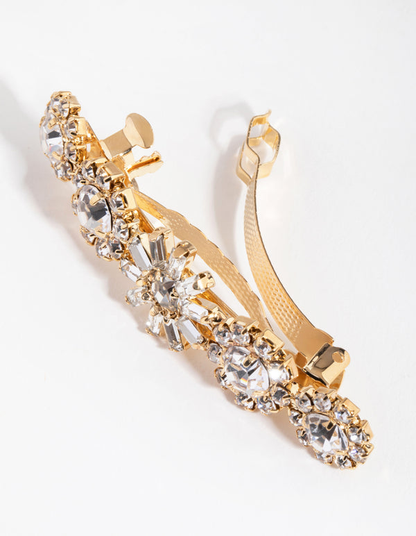 Gold Diamante Flower Clip