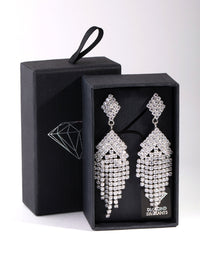Silver Diamond Simulants Fringe Stud Earrings - link has visual effect only