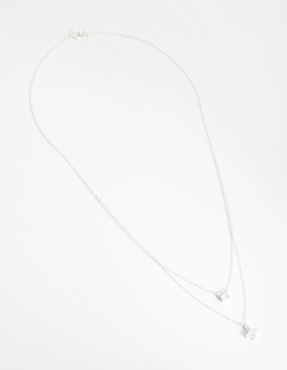 Sterling Silver Mixed Cubic Zirconia Layered Necklace