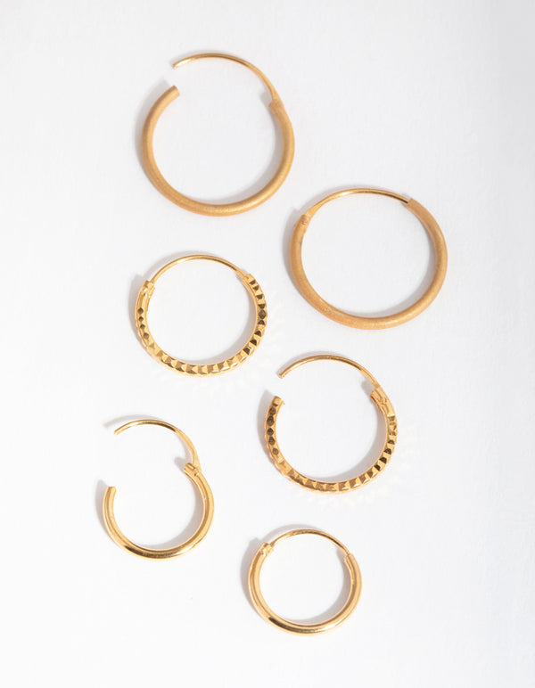Gold Plated Sterling Silver Mix Texture Hoop Pack Earring