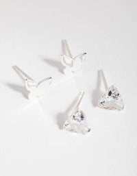 Sterling Silver Cubic Zirconia Butterfly Pack Stud Earring - link has visual effect only