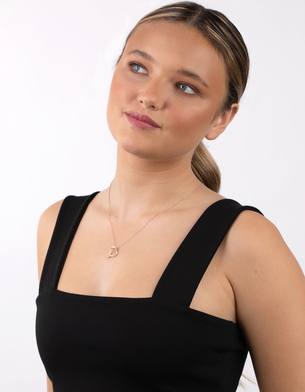 Sterling Silver Rose Gold Cubic Zirconia Open Heart Necklace